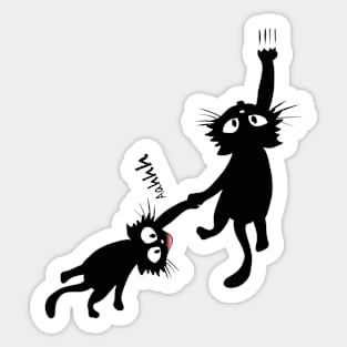 Black cat holding on Sticker